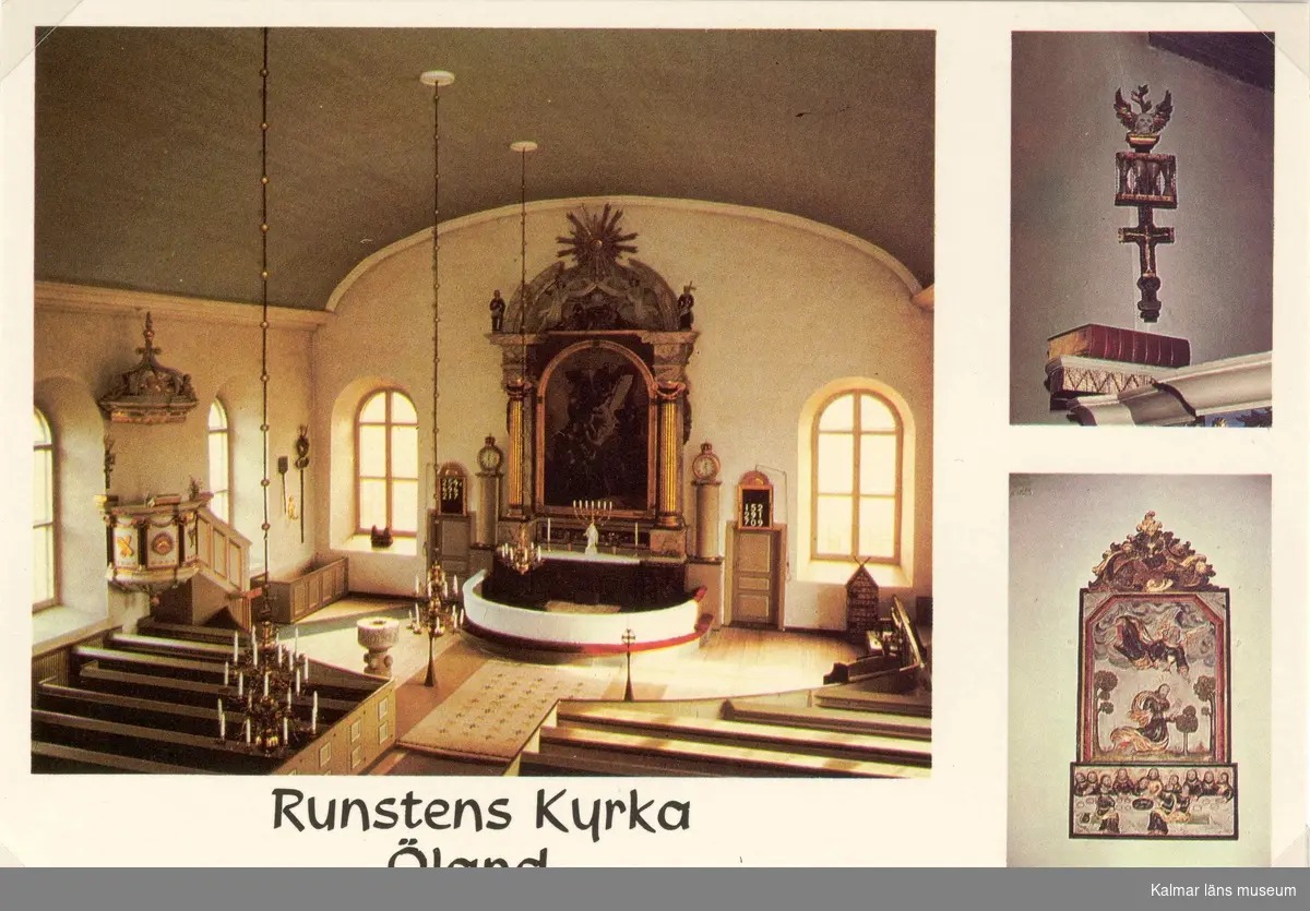 Vykort med interiör av Runstens kyrka.
