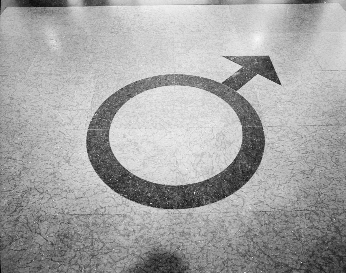 Symbol för järn. Bilden tagen i Sverigehallen där symbolen återfinns som dekor i golvet.