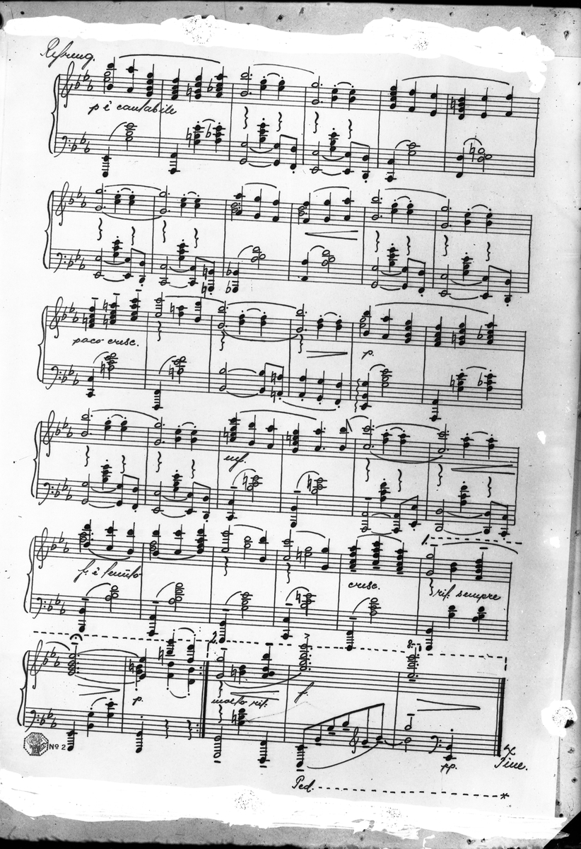Musikknoter. Kopi av noteark. Bestillt av Trygve Bauer Nilsen ...