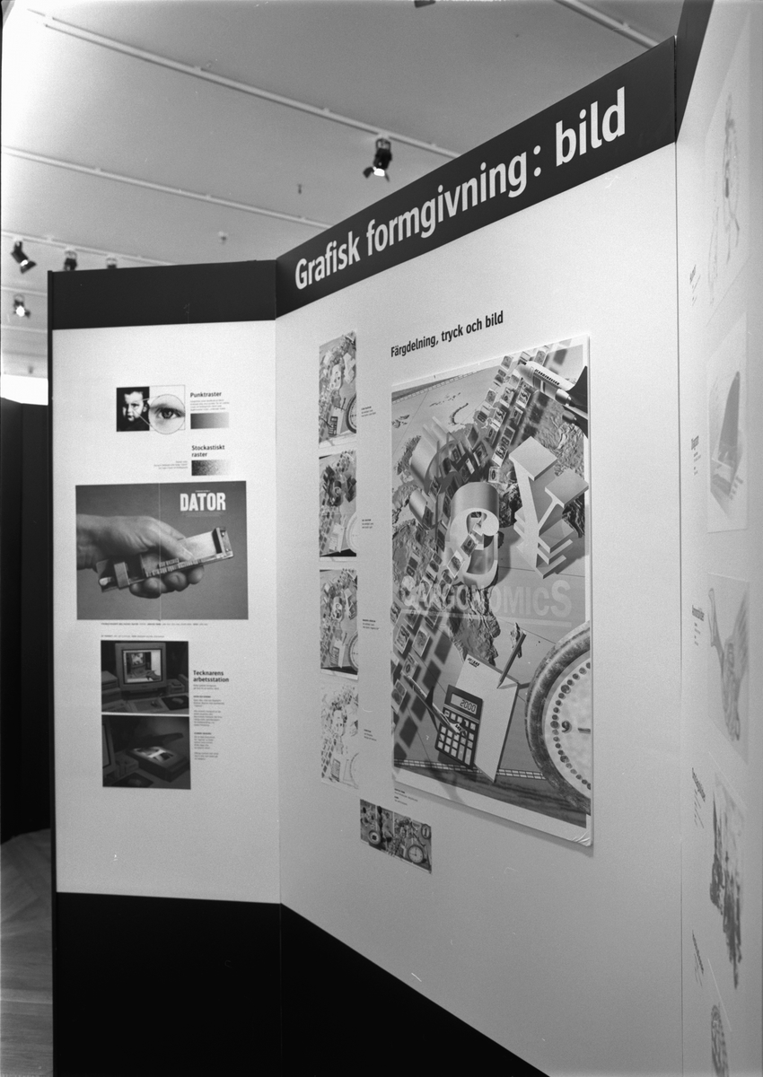 Föreningen Svenska Tecknare firar 40 årsjubileum med en utställning "Grafisk Form" på Tekniska Museet den 18 oktober 1995 - 7 januari 1996. Grafisk formgivning: bild.