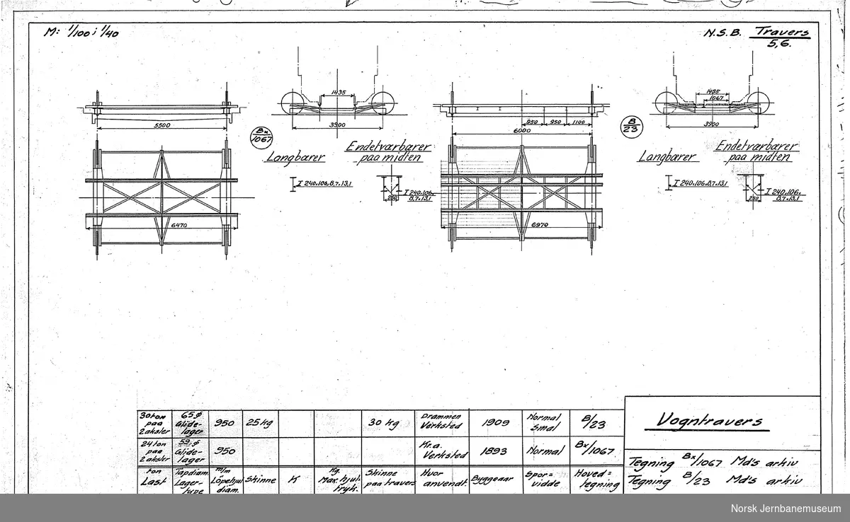 Oversiktstegninger fra NSB Verkstedkontoret
7 tegninger av traverser på jernbaneverkstedene