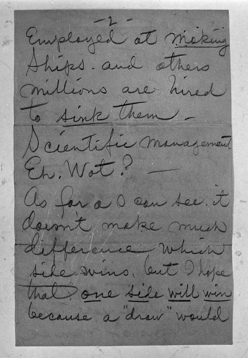Reprofoto av brev som Joe Hill (Joel Hägglund) skrivit, 9 september 1915.