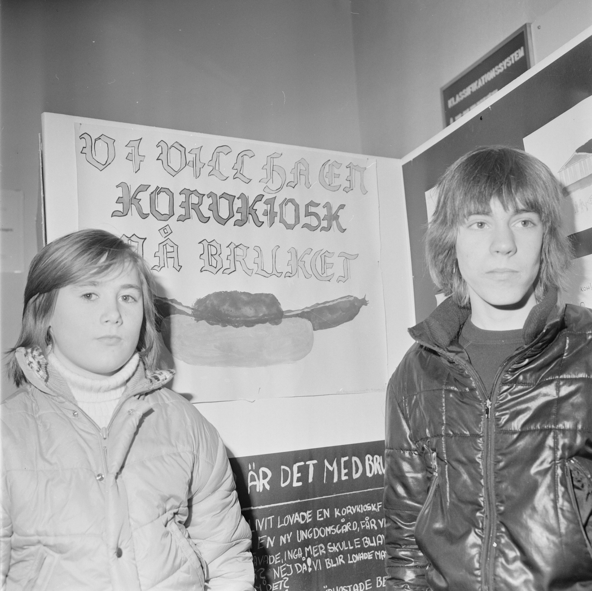 Plakat om korvkiosk i Söderfors, Söderfors socken, Uppland, sannolikt januari 1978