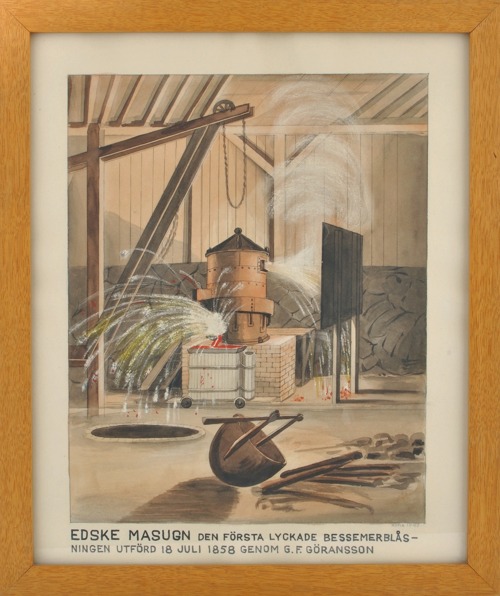 Interiör från Edske masugn och bessemerblåsning. Kopia 1940.