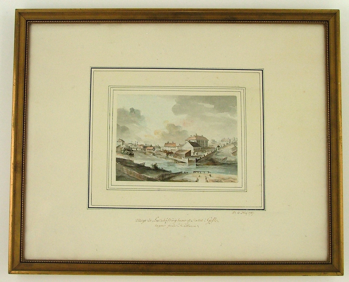 Akvarell över Gävle Slott från 1787.