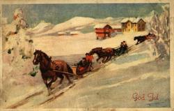 Julekort. Jule- og nyttårshilsen. Vintermotiv. Landskap. Går