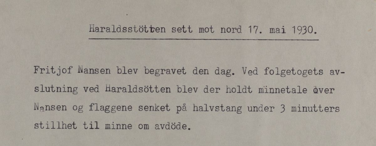 Omegnen II - Haraldsstøtten sett mot nord 17. mai 1930