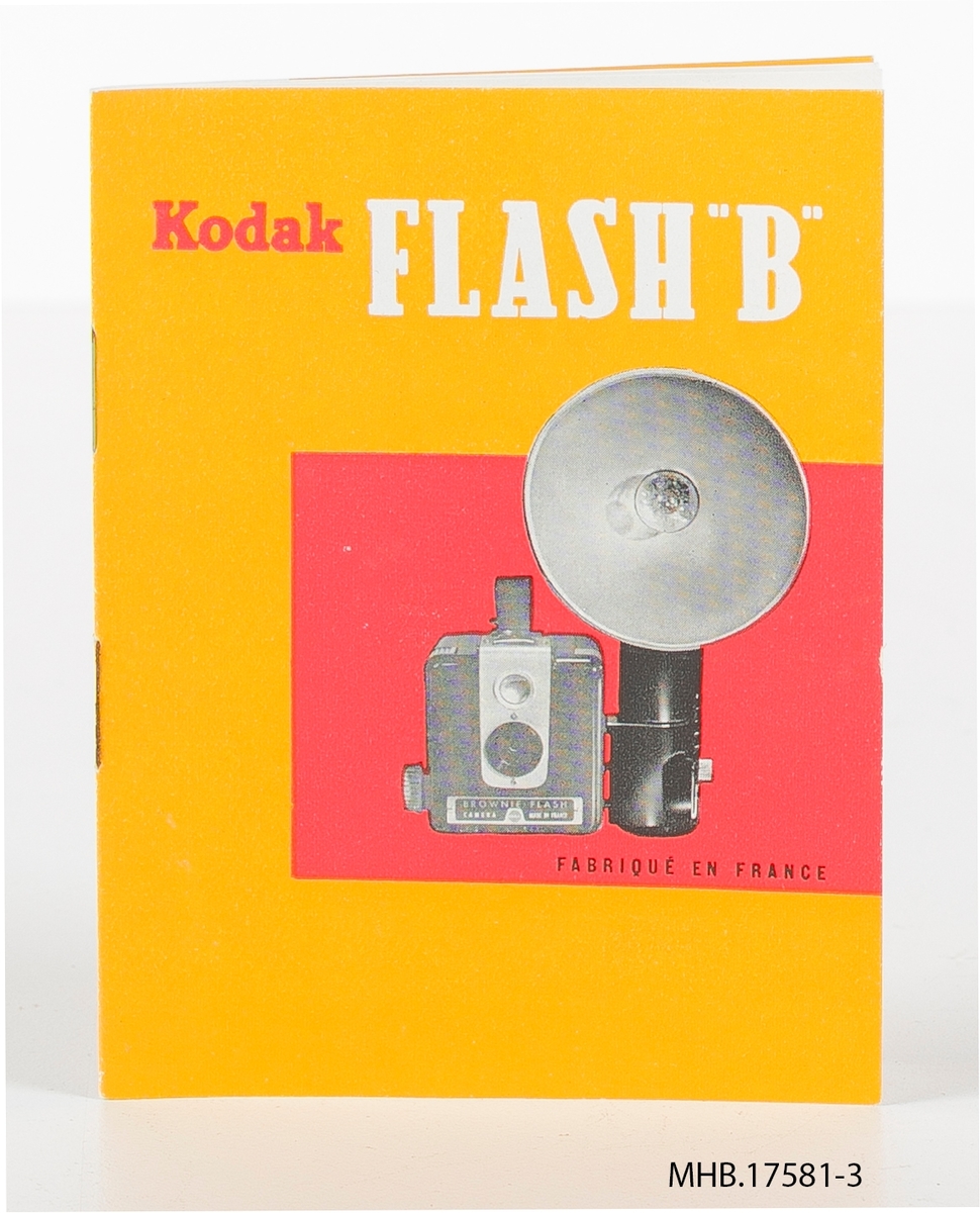 Veiledning til Kodak Flash B blitz.
Produksjonssted: Frankrike.