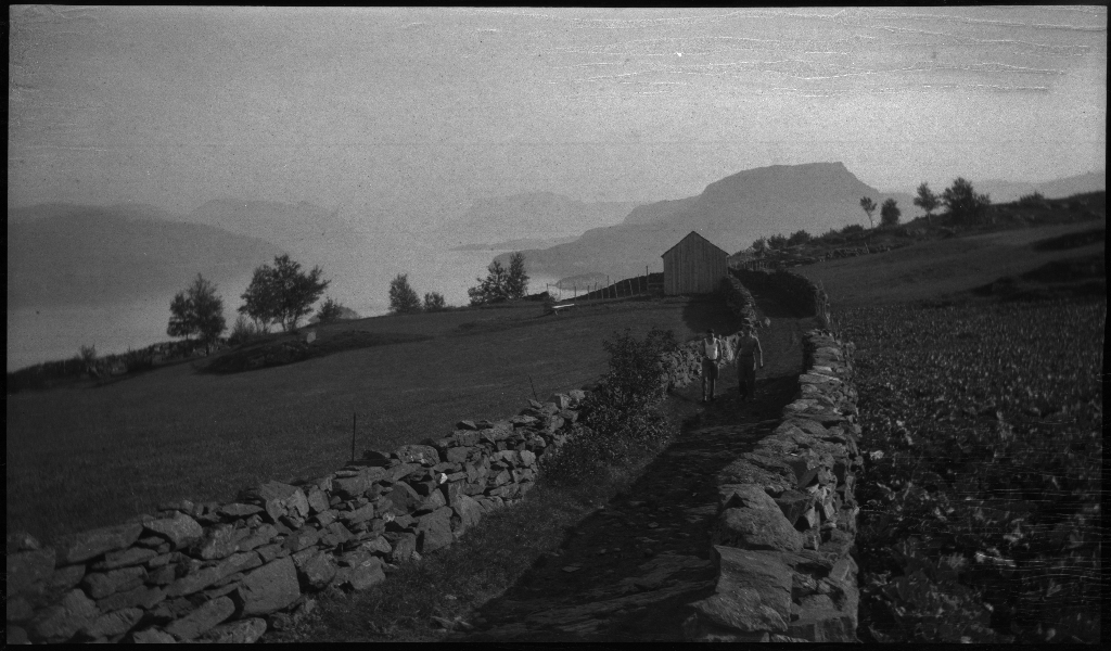 Tur på Halsnøy og Randøy med Lindtner, Arne Johannessen og en gutt til. Det er bilder av bygdene og landskapet, kyr, høns og guttene som går på småveier og sitter i en liten robåt.