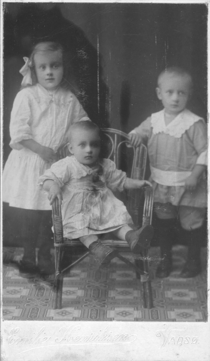 Album med portrettbilder. Albumet har tilhørt Aksel Konrad Mikkola og hans hustru Kathinka Marie, f. Mikkelsen. Det er nå i Solbjørg Mikkolas eie. Navnene til de portretterte er for en stor del ukjente, men mange er fra Neiden og Sør-Varanger. Kathinka kom opprinnelig fra Lofoten, og en del av bildene viser hennes familie i Nordland