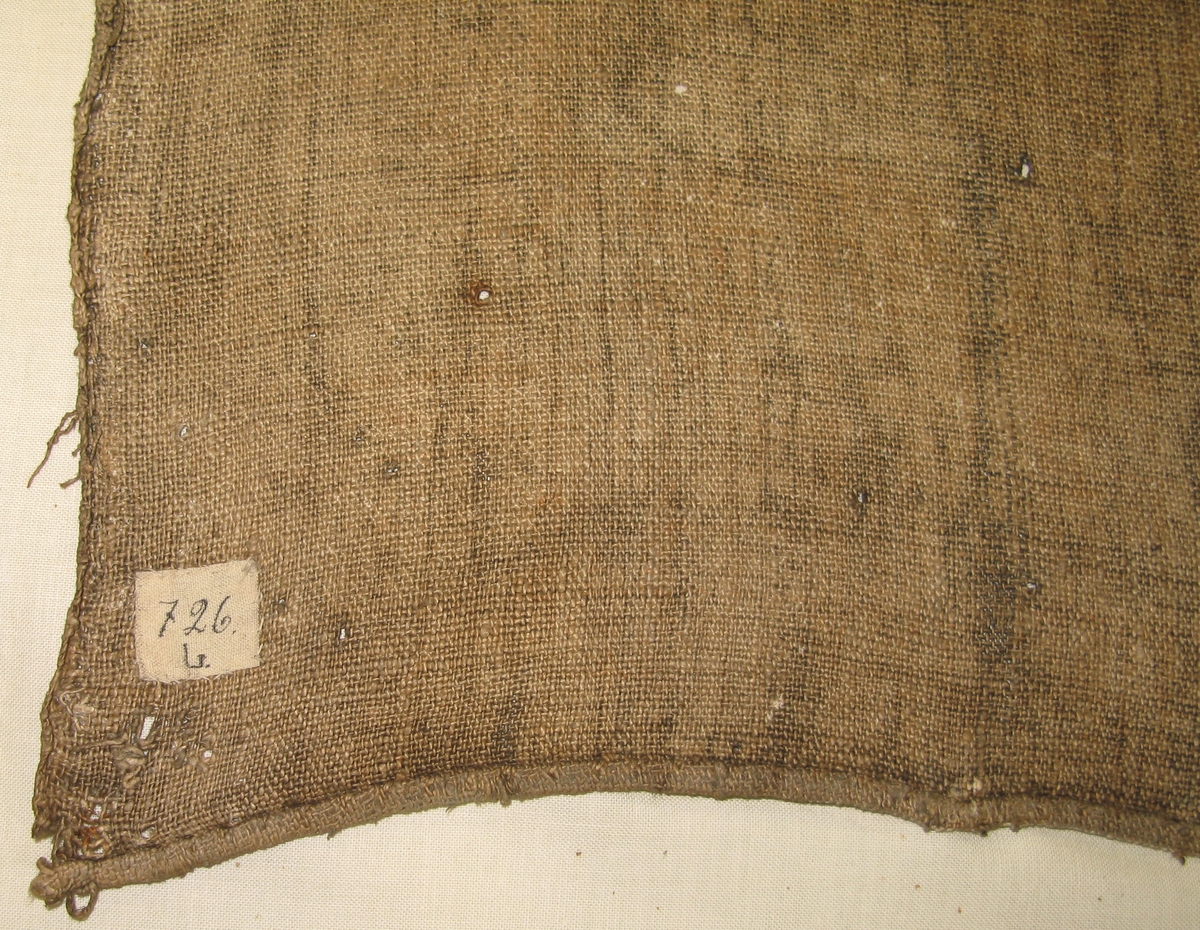 Bonadsmålning på grövre linnelärft målad i tempera - pigment, ägg och ev. mjöl - med motiv av 
Bröllopet i Kana i en remsa överst och en jaktscen i remsan inunder.
Färger i ljust gråblått, grågrönt, tegelrött, gulvitt och vitt samt något grått.
och svart. I textremsan överst står "år 1782".
Bonaden har i höger sida tidigare suttit ihop med L 726-a.  

Inskrivet i huvudkatalog 1867.