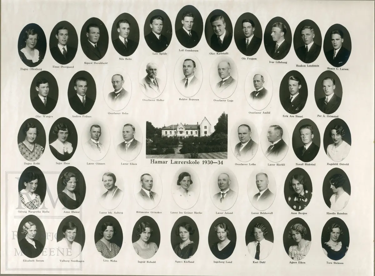 Hamar Lærerskole 1930-1934, elever og lærere, portrett