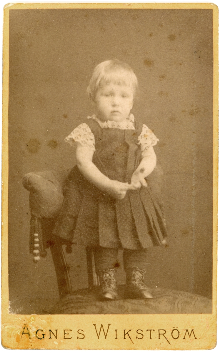Barnporträtt av Greta Pihlgren. Dotter till Josua Pihlgren och Elisabet Key-Åberg. Josua var komminister i Ledberg under åren 1886 till 1889 och vidare kyrkoherde i Björkeberg från 1889 fram till sin död år 1900.