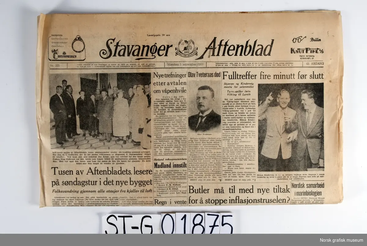 Stavanger Aftenblad: Mandag 5. september 1955.