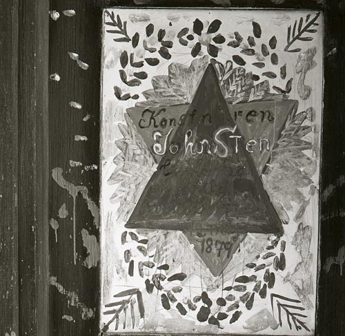En detalj från en bemålad dörr i Mekrossla, 1964.
