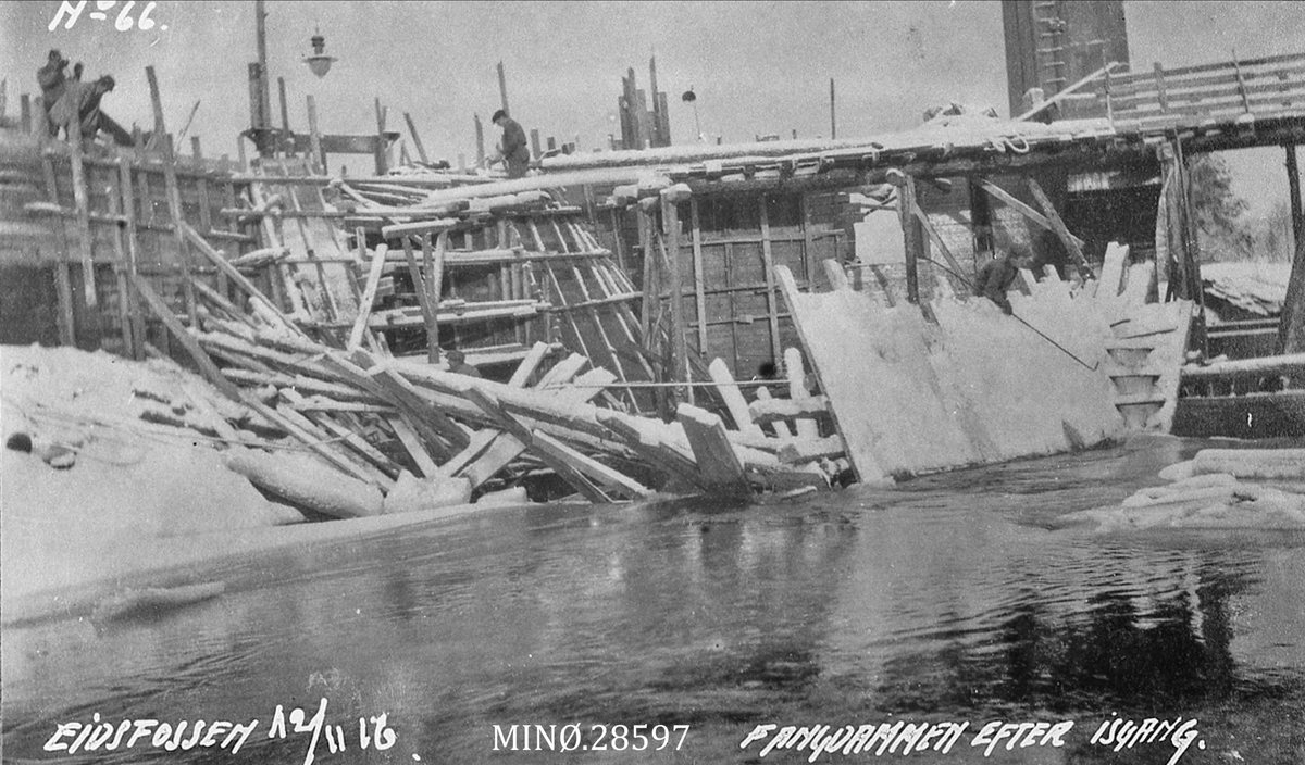 Eidsfossen november 1916 - "Fangdammen etter isgang. "