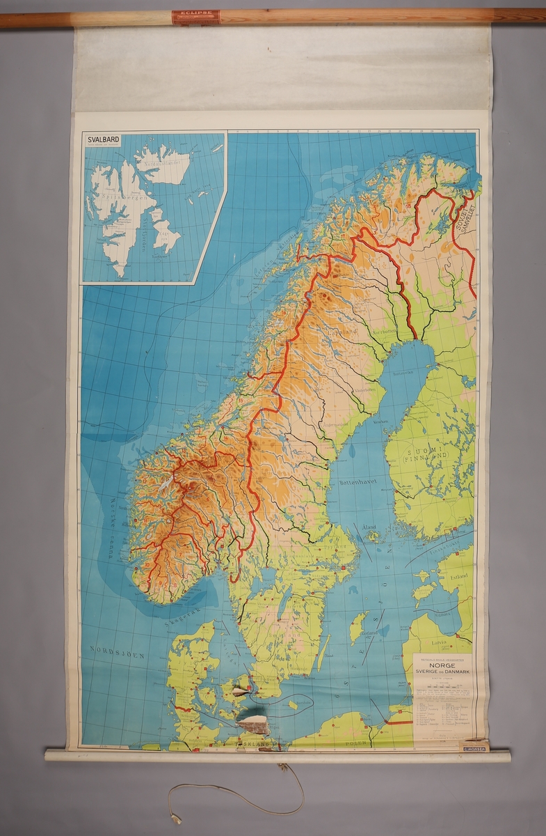 Kart over Norge/Svalbard, Sverige og Danmark.