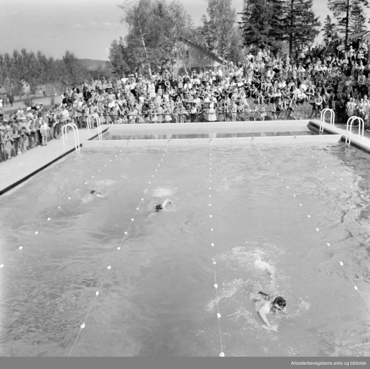 Husebyleiren. Gardens svømmebasseng. Juni 1958