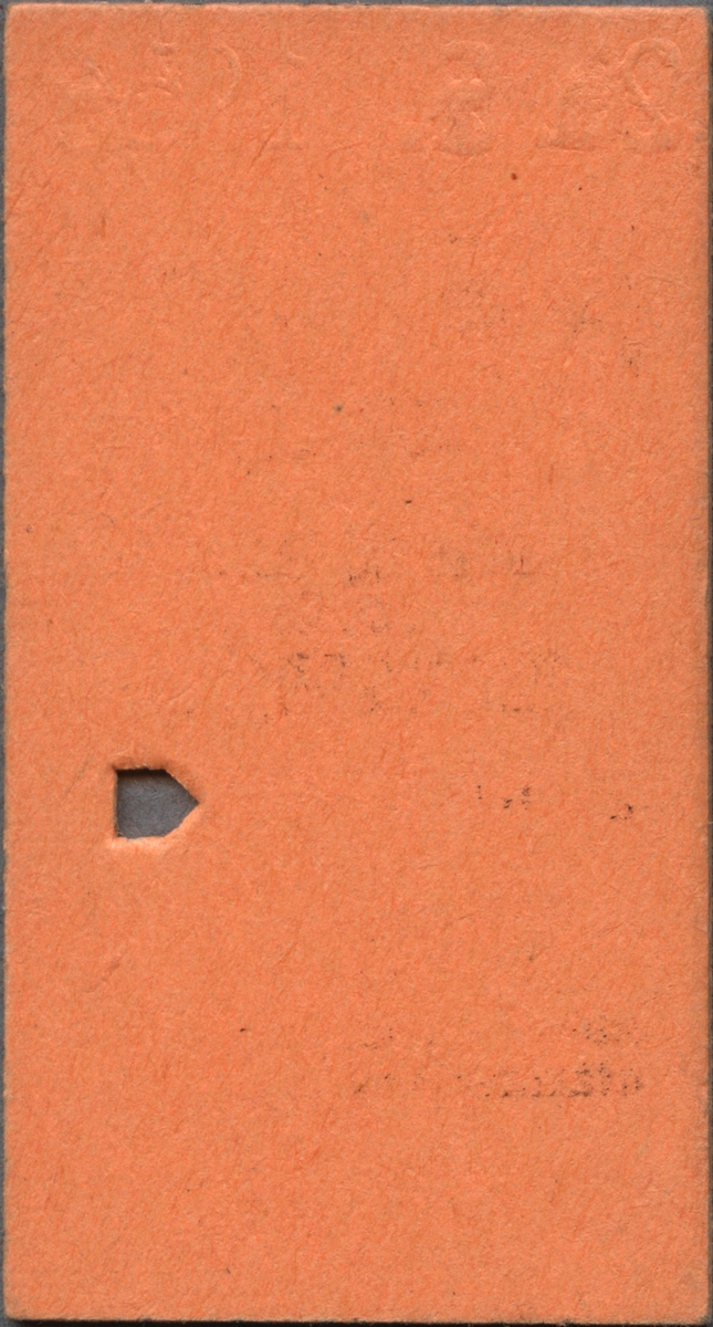 Brun Edmonsonsk biljett med tryckt text i svart:
"SJ Snälltåg
TILLÄGG för resgods från LUDVIKA 2.50
Uppvisas vid resgodsets inlämning å bestämmelsestationen.".
Biljetten har datumet "24.6.1954" präglat längst upp och "snälltåg" står innanför en streckad ram. På mitten, uppifrån och ner löper ett rött streck.  Längst ner står biljettnumret "07266". En biljettång har stansat ett hål. Det finns nio dubbletter med annat årtal, resväg, pris och biljettnummer.