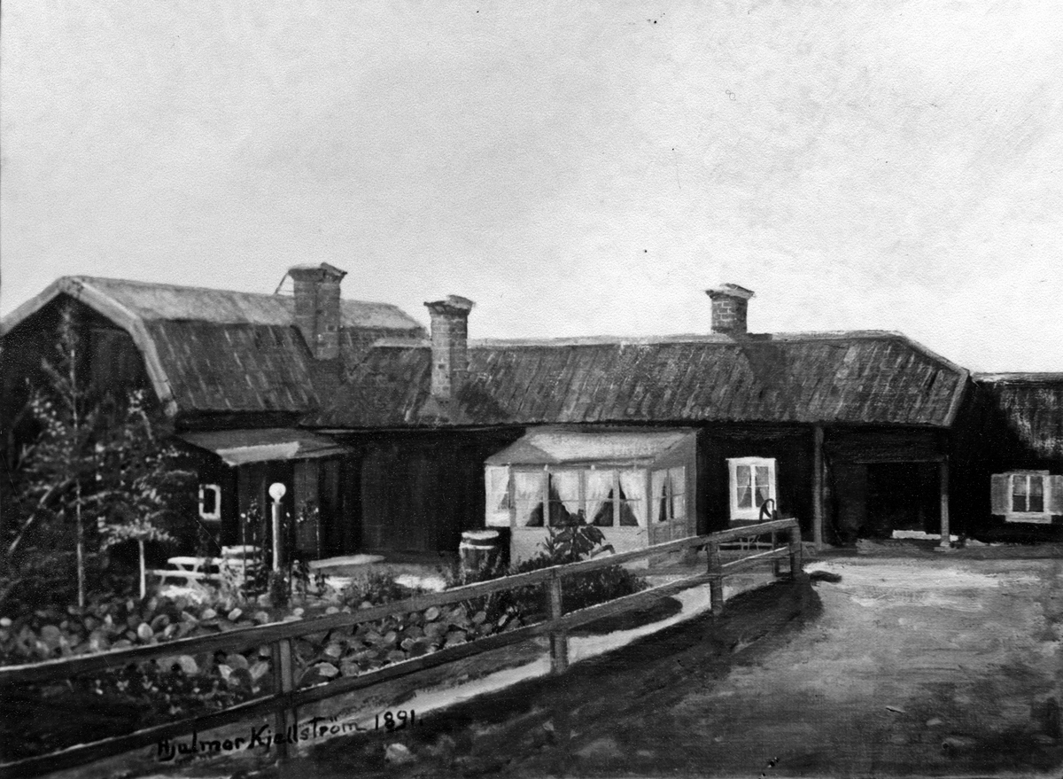 Målning av Hjalmar Kjellström 1891 Säfverströmska gården vid Jämmertunagatan. (Kjellström var gift med Rosa Säfverström, sondotter till schatullmakare J.P. Säfverström)
