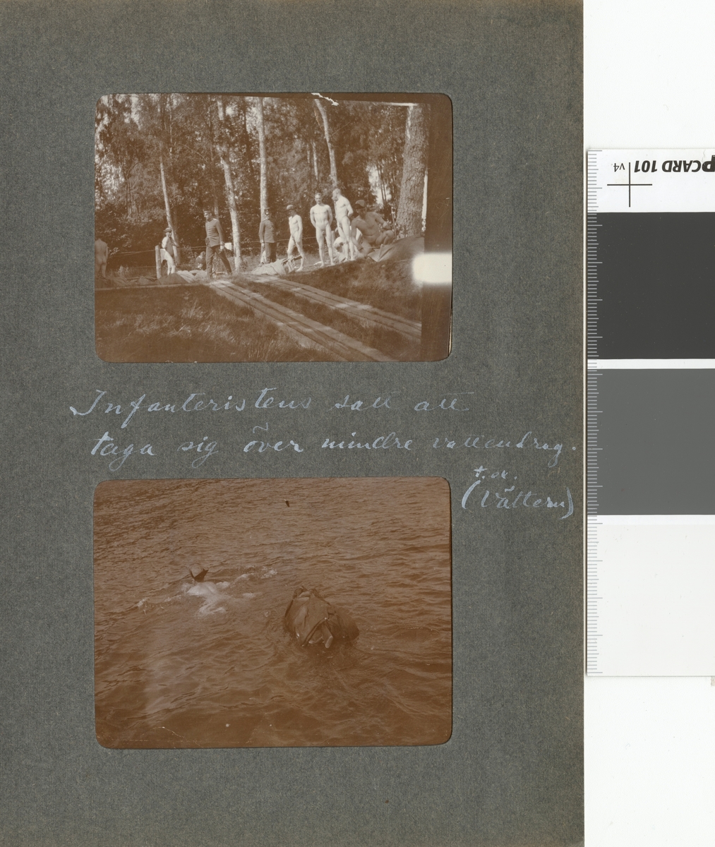 Text i fotoalbum: "Infanteristen satt att taga sig över mindre vattendrag, (t ex. Vättern)."
