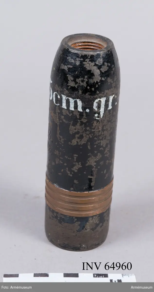 Grupp F II.
50 mm tom ringgranat m/1892 till räfflad bakladdningsmateriel.