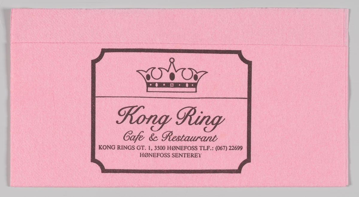 En kongekrone og reklametekst for Kong Ring Cafe og Restaurant på Hønefoss.