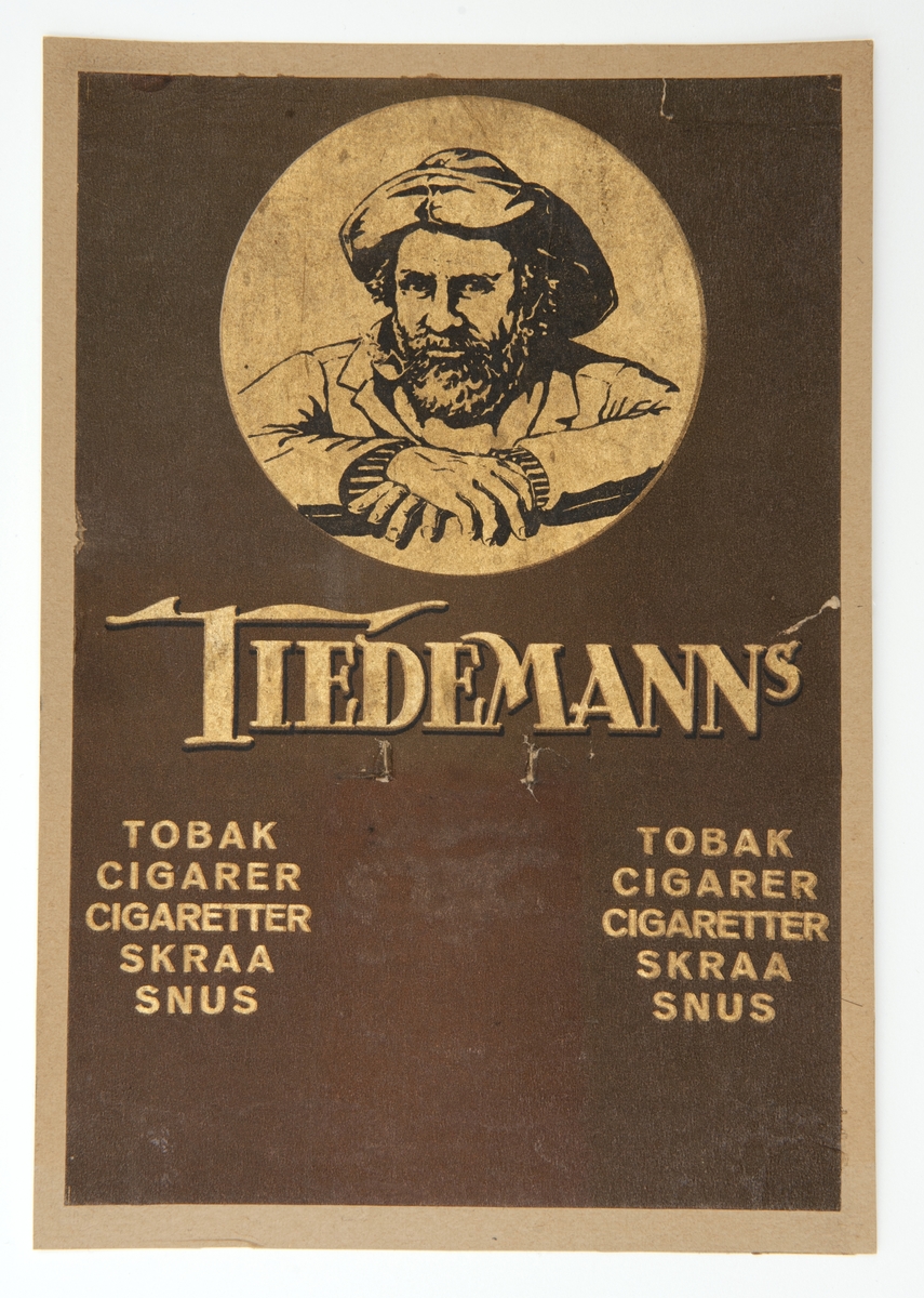 Reklame for Tiedemanns tobakk med motiv av "Fiskeren"