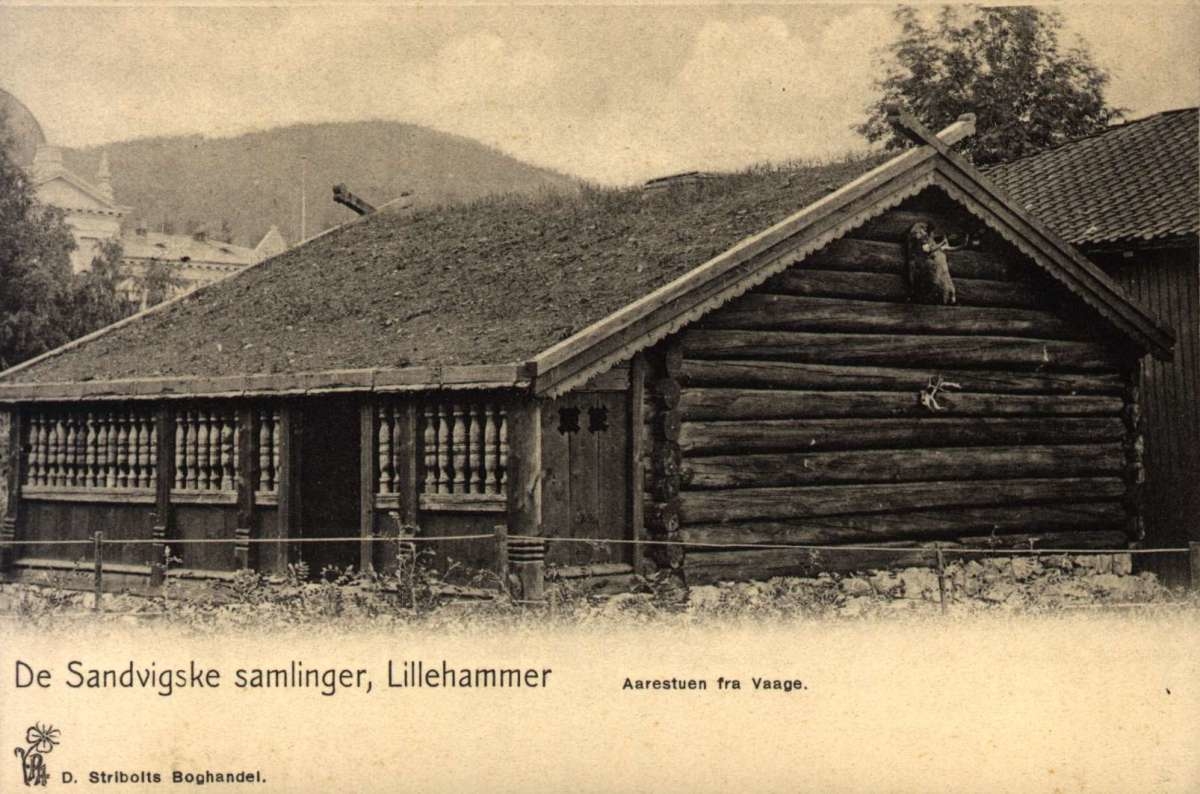 Postkort.  "De Sandvigske Samlinger, Lillehammer. Aarestuen fra Vaage".