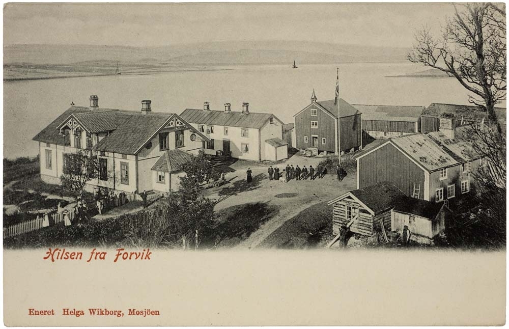 Postkort av handelsstedet Forvik i Vevelstad.