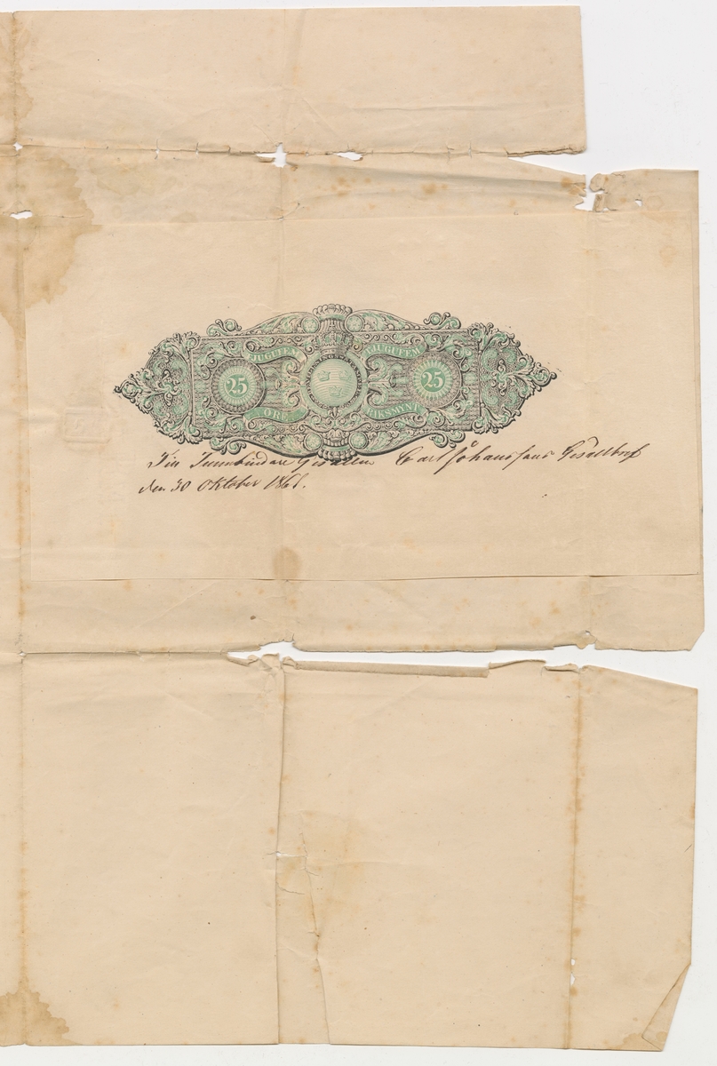 Gesällbrev och bok.

Brevet är utfärdat av Hantverks Föreningen uti sjö och stapelstaden Göteborg det 17 mars 1861 för lärlingen Carl Johansson.