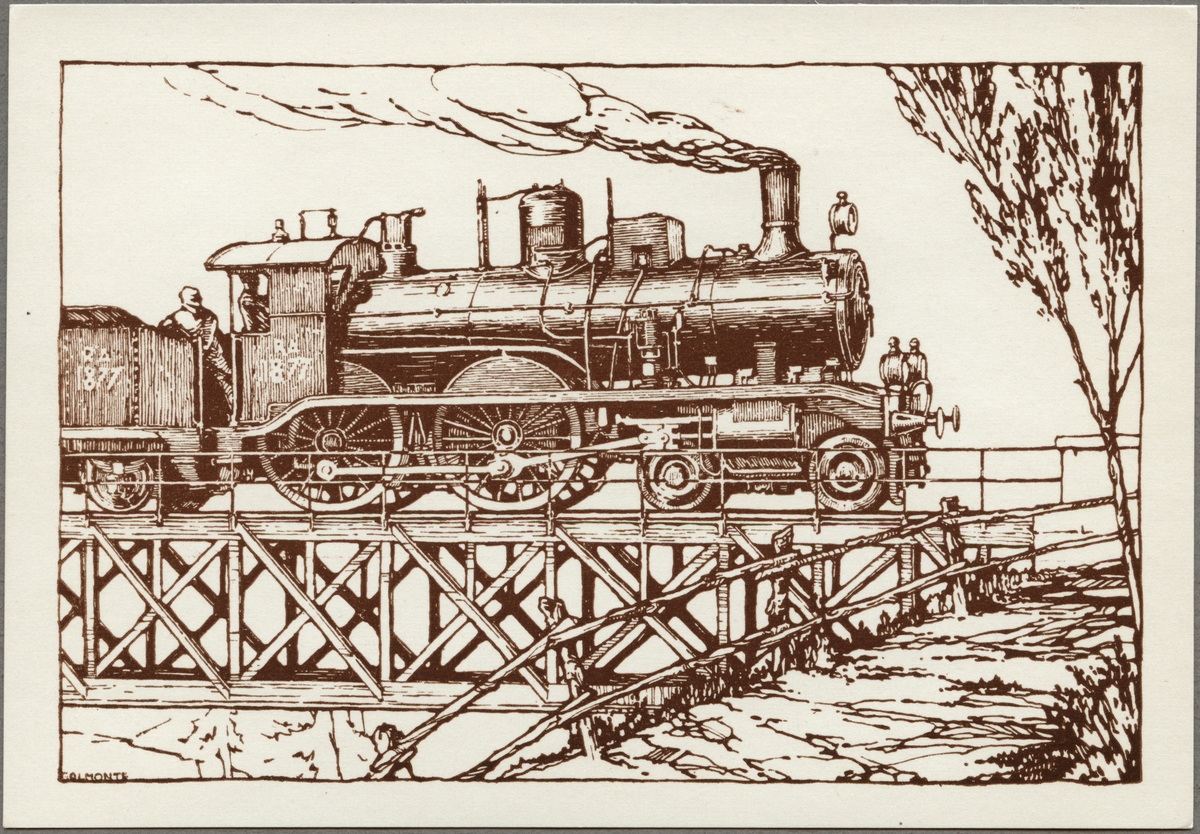 Litografi föreställande ånglok, Ferrovie dello Stato, FS 552. Tidigare RA 1877.