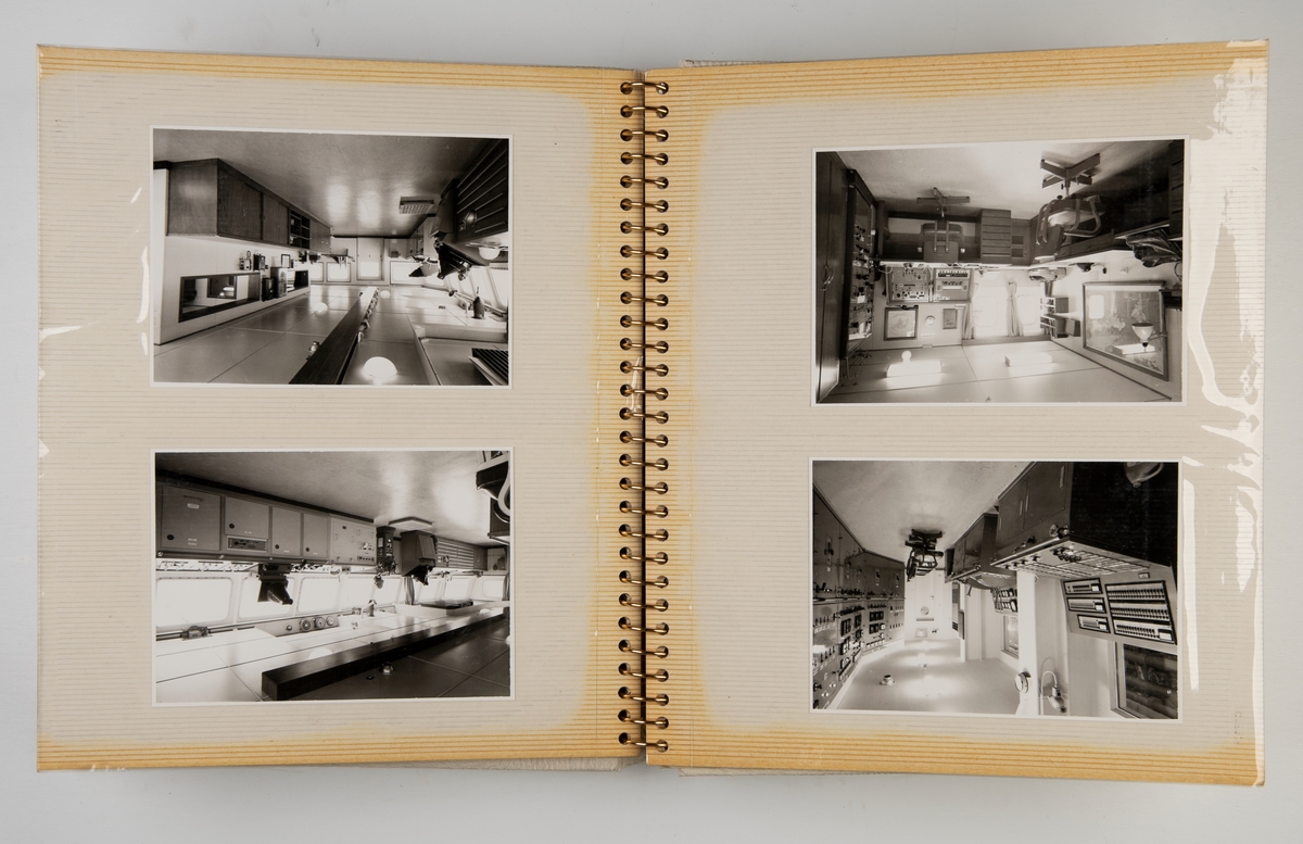 Album med fotografier fra dekk, interiør, lugarer, maskinrom ombord i  'Takasago' juni 1972.