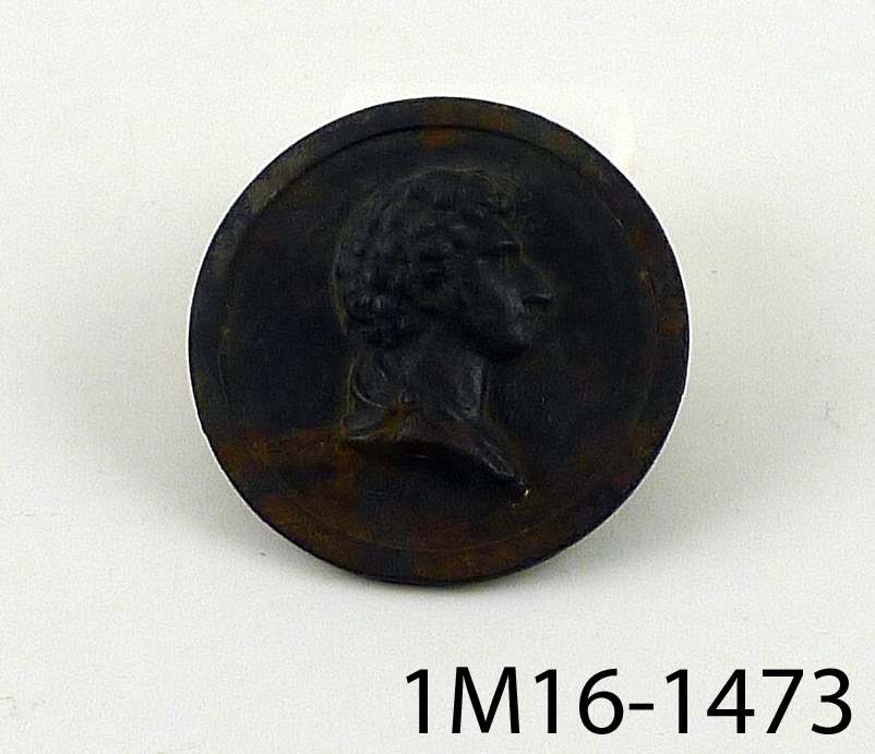 Relief, medaljong, av järn, rund, föreställande Carl XIV Johan.