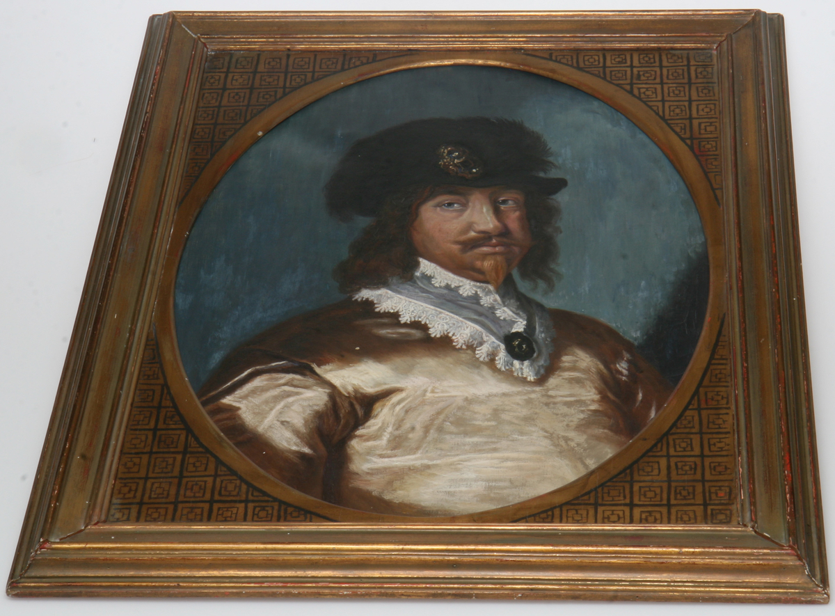 Olje på lerret, forgylt ramme, portrett av prins Christian V.