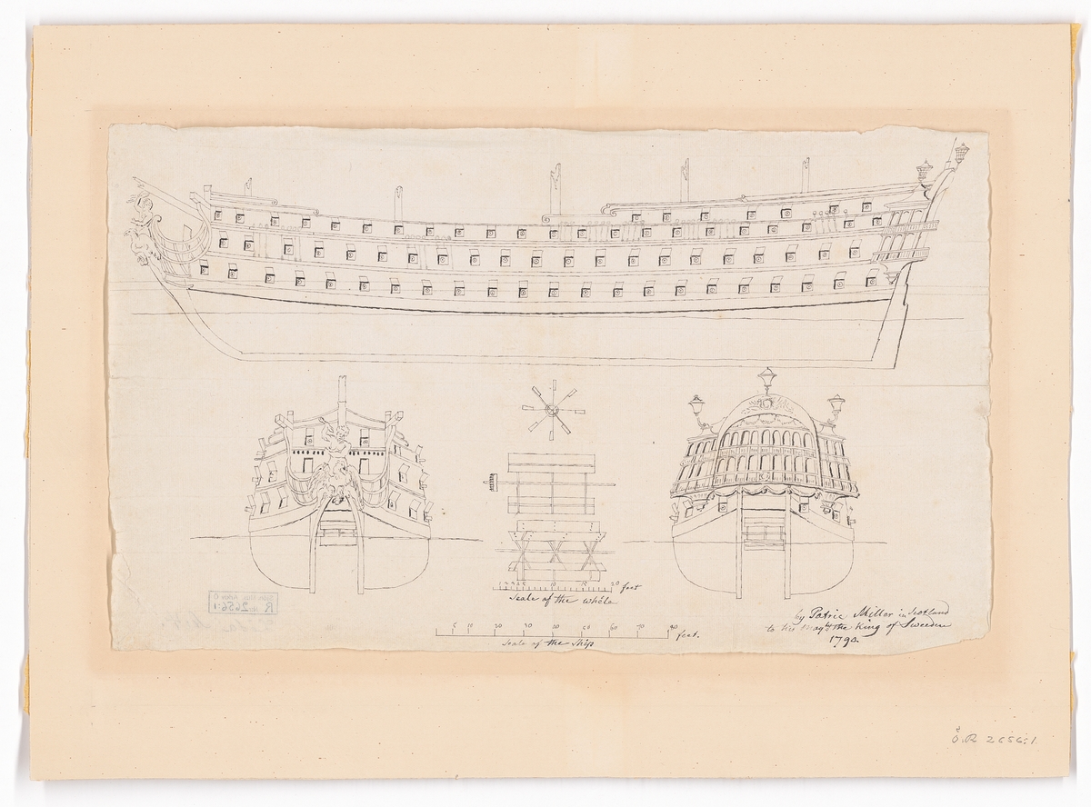 Skiss till experimentfartyget SJÖSPÖKET / SEA-SPOOK, 1790.