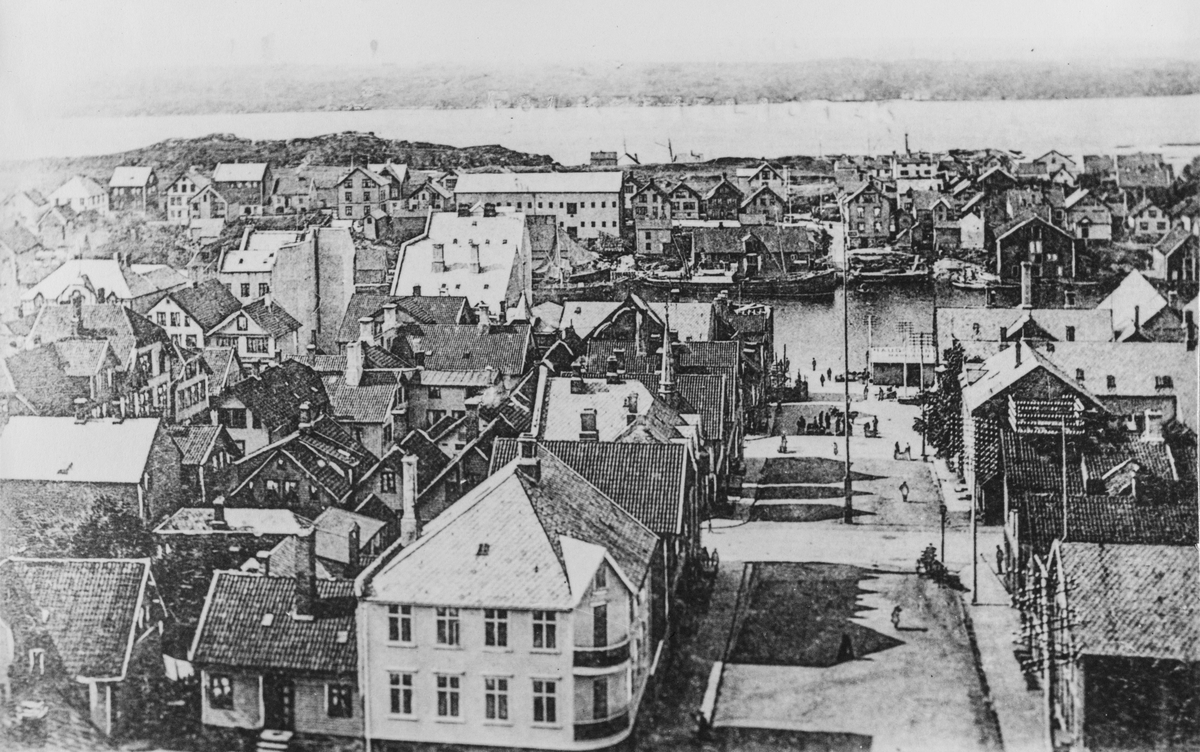 Parti av byen sett fra Vår Frelsers Kirkes tårn mot vest, ca. 1904/-05.