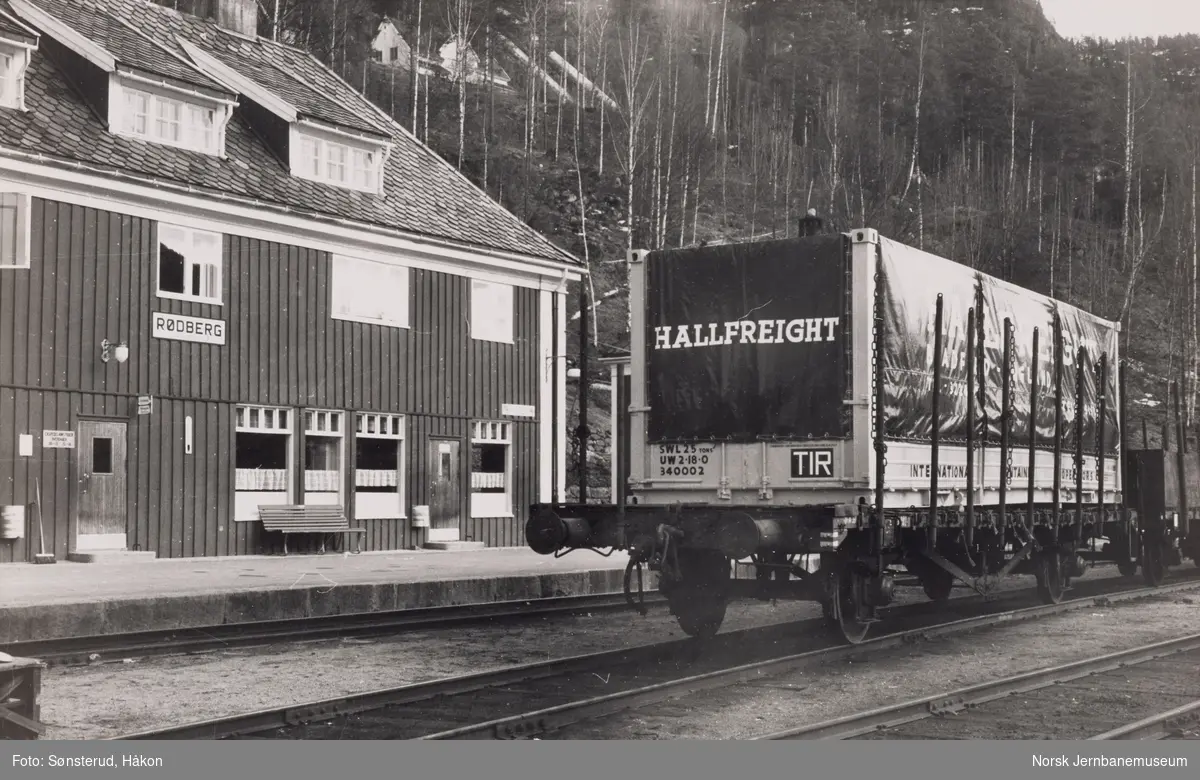 Godsvogner lastet med container på Rødberg stasjon