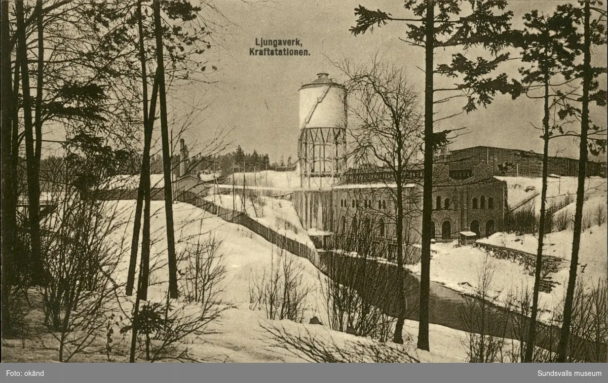Vykort med motiv över Ljungaverks kraftstation.