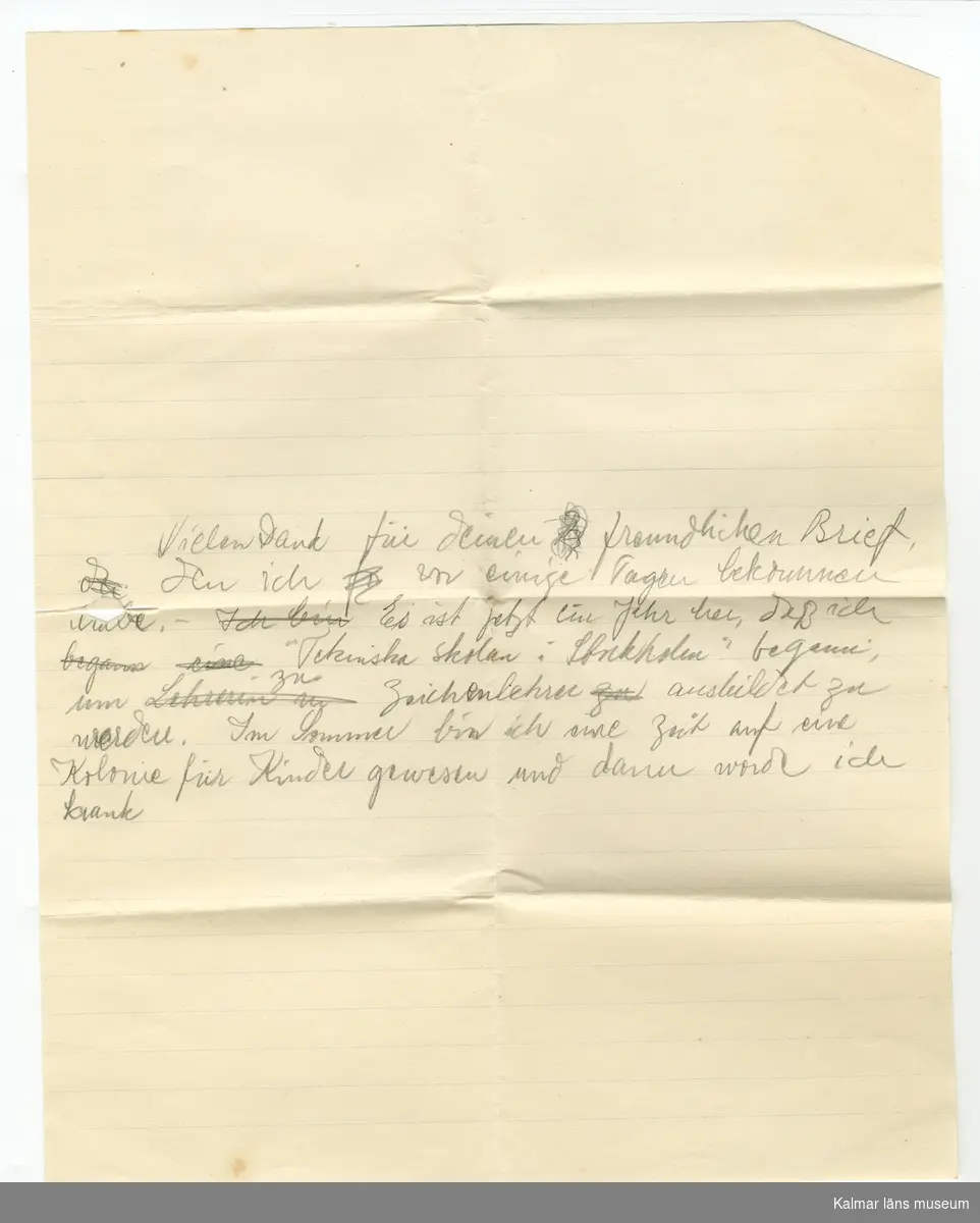 Andra världskriget, censurerat brev, motiv från krigsdrabbad stad.