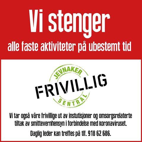 Plakat fra Jevnaker Frivillighetssentral, 12.3.2020 (Foto/Photo)