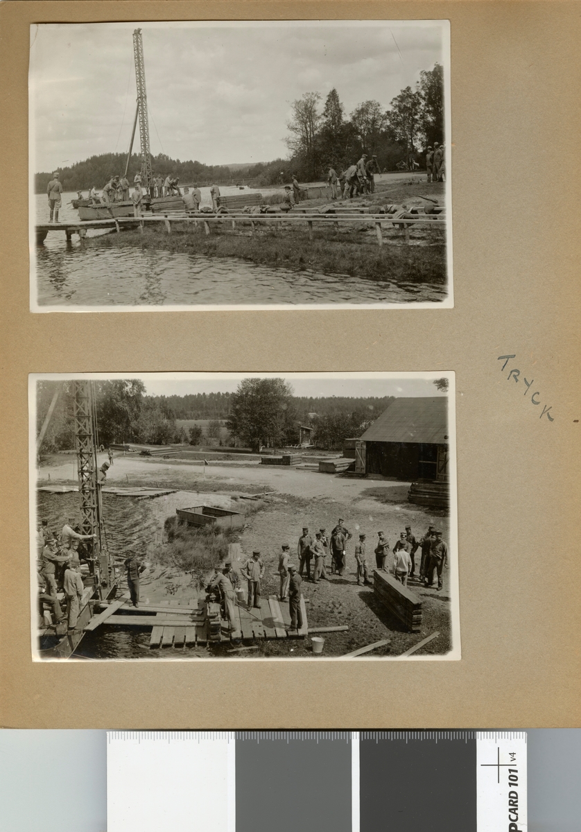 Text i fotoalbum: "Sommaren 1929. Fältbro vid Bjälmen."