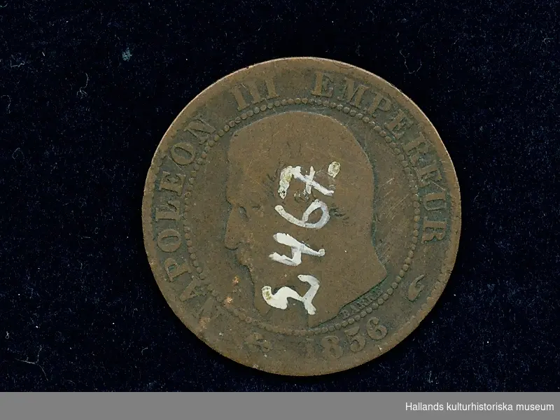 Franskt mynt. 2 Centimes, 1856. 