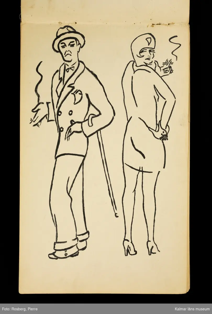 KLM 45042. Skiss, av papper. Stående format. Humoristisk teckning, original av Per Karls.