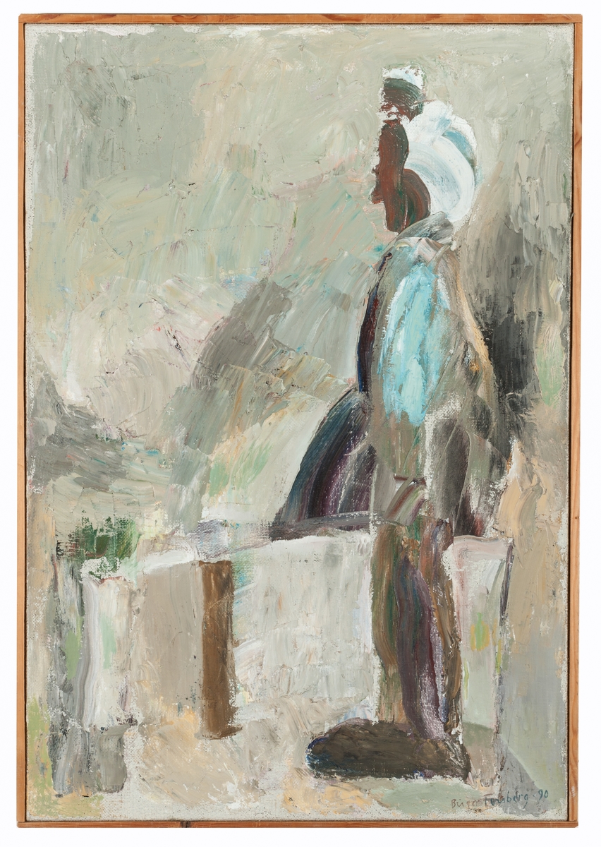 Olja på duk, "Egyptisk kvinna", Birger Forsberg, 1990. Tunn listram av trä, omålad.