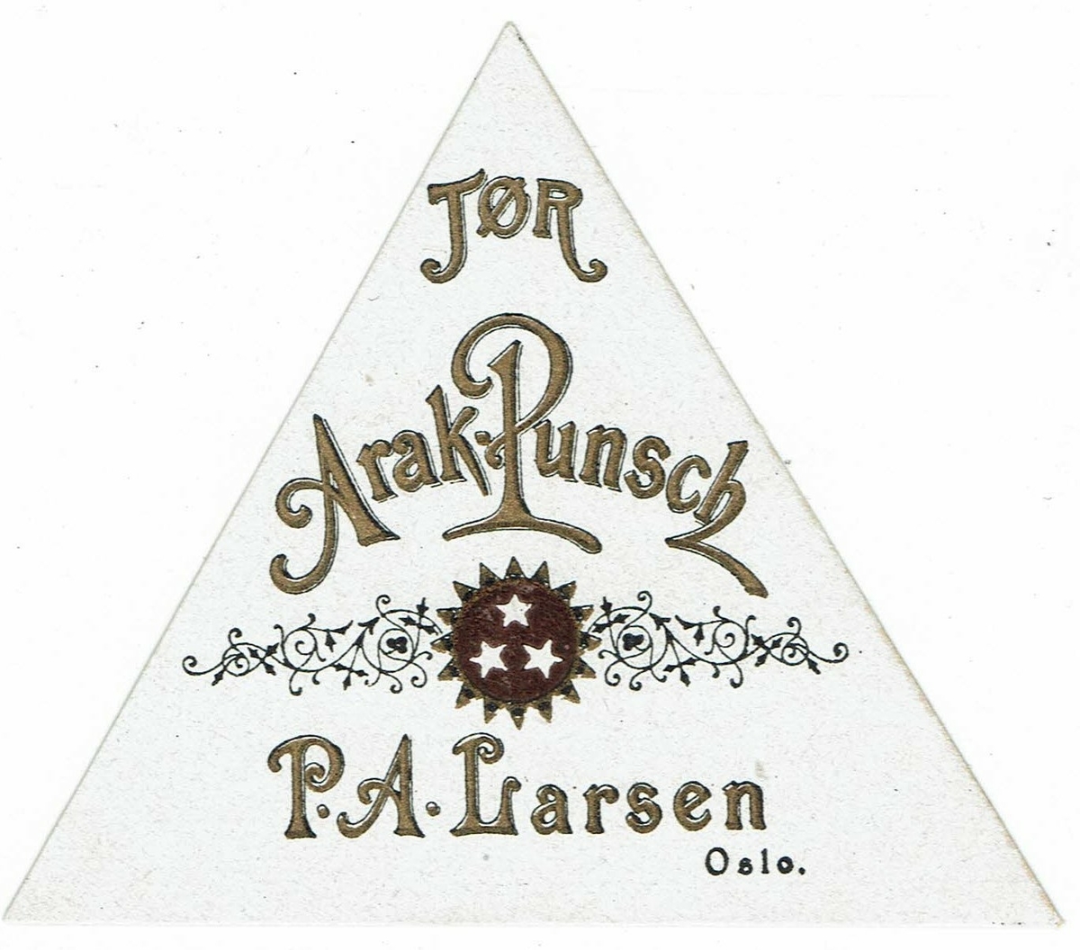 Tør Arak Punsch. P. A. Larsen, Oslo. Tre stjerner. 