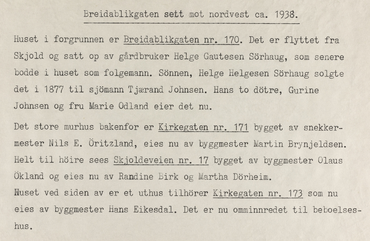 Breidablikgata sett mot nordvest, ca. 1938. - Haugalandmuseet ...