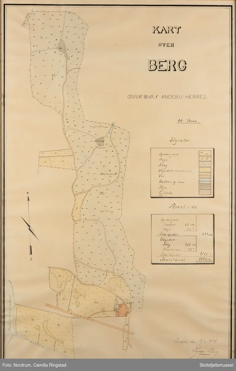 Innrammet gårdskart. Kartet er over Berg, g.nr. 41, br. nr.1 Andebu Herred