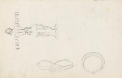 Bronsefigur og hårsmykker [Tegning]