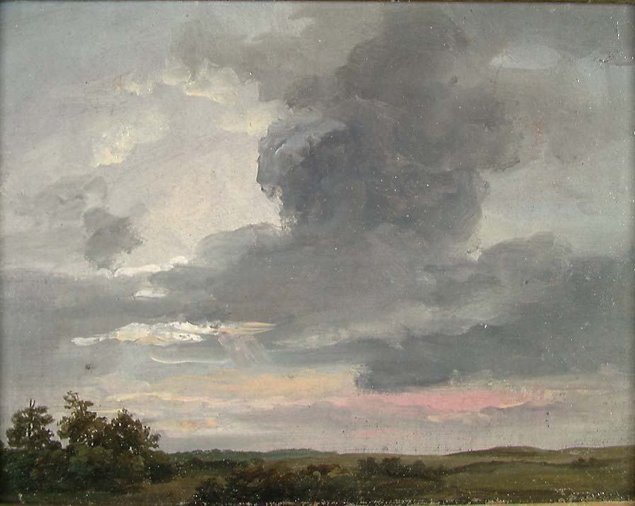 Studie av skyer over flatt landskap med treklynge [Maleri]
